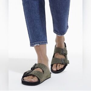 The Kooples women's Khaki Buckle Sandals, size 6 (37)